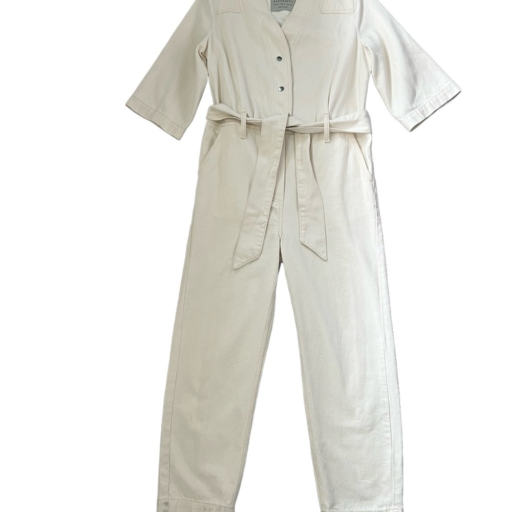 ALLSAINTS Mira Utility Denim Jumpsuit Natural White Size 4 - Picture 13 of 14